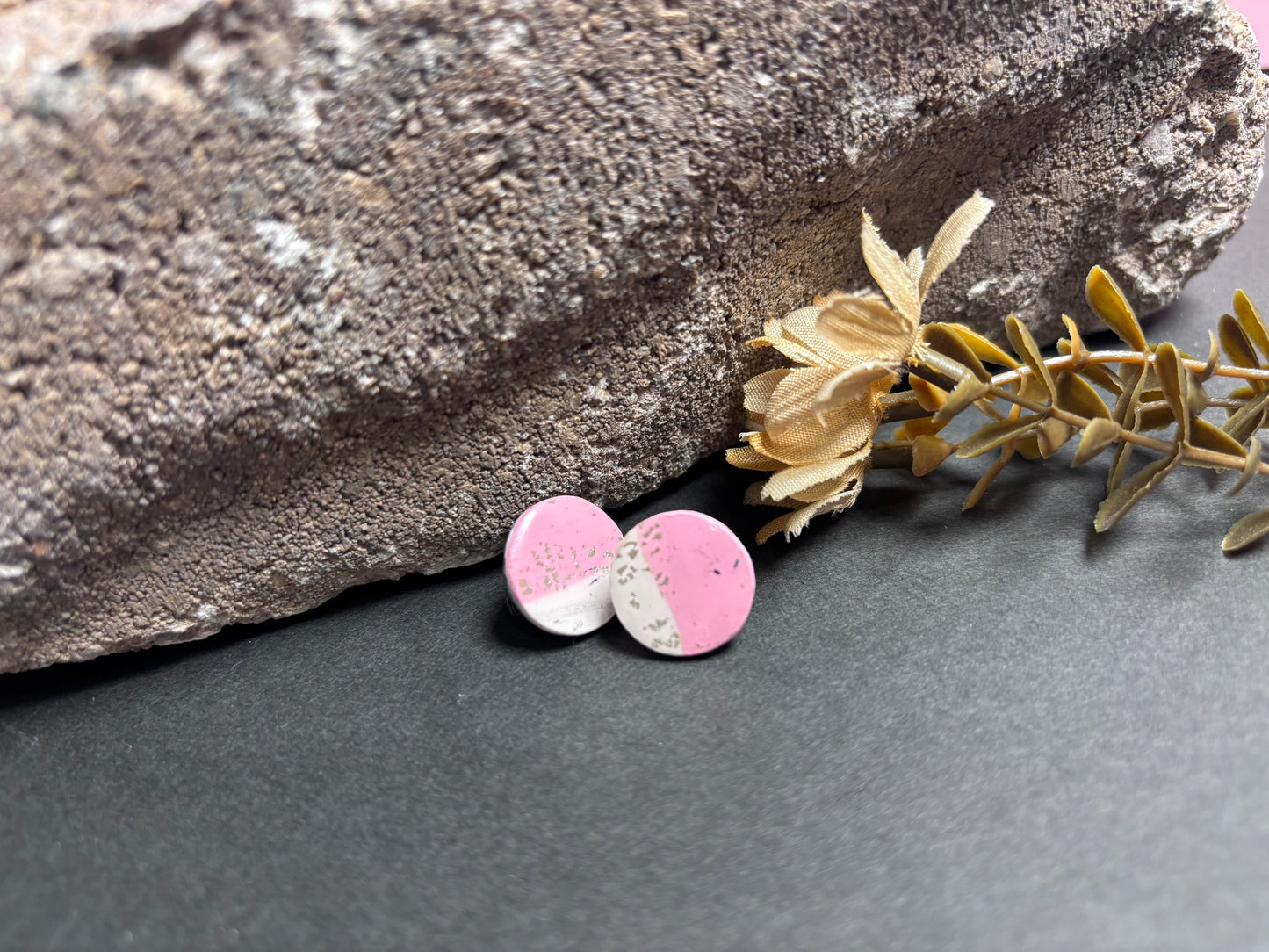 Pink and white circle studs
