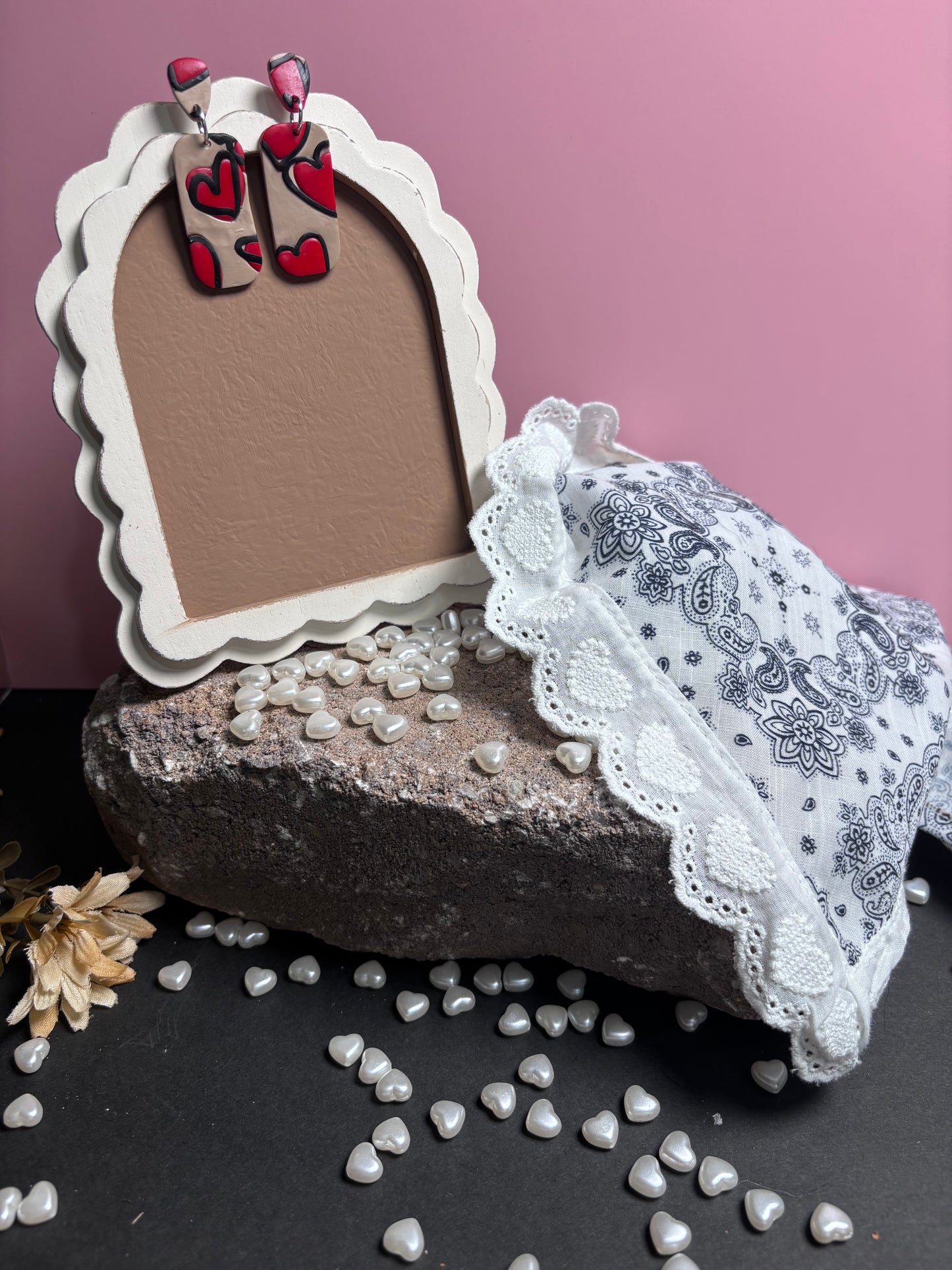 Silver Long abstract dangle hearts