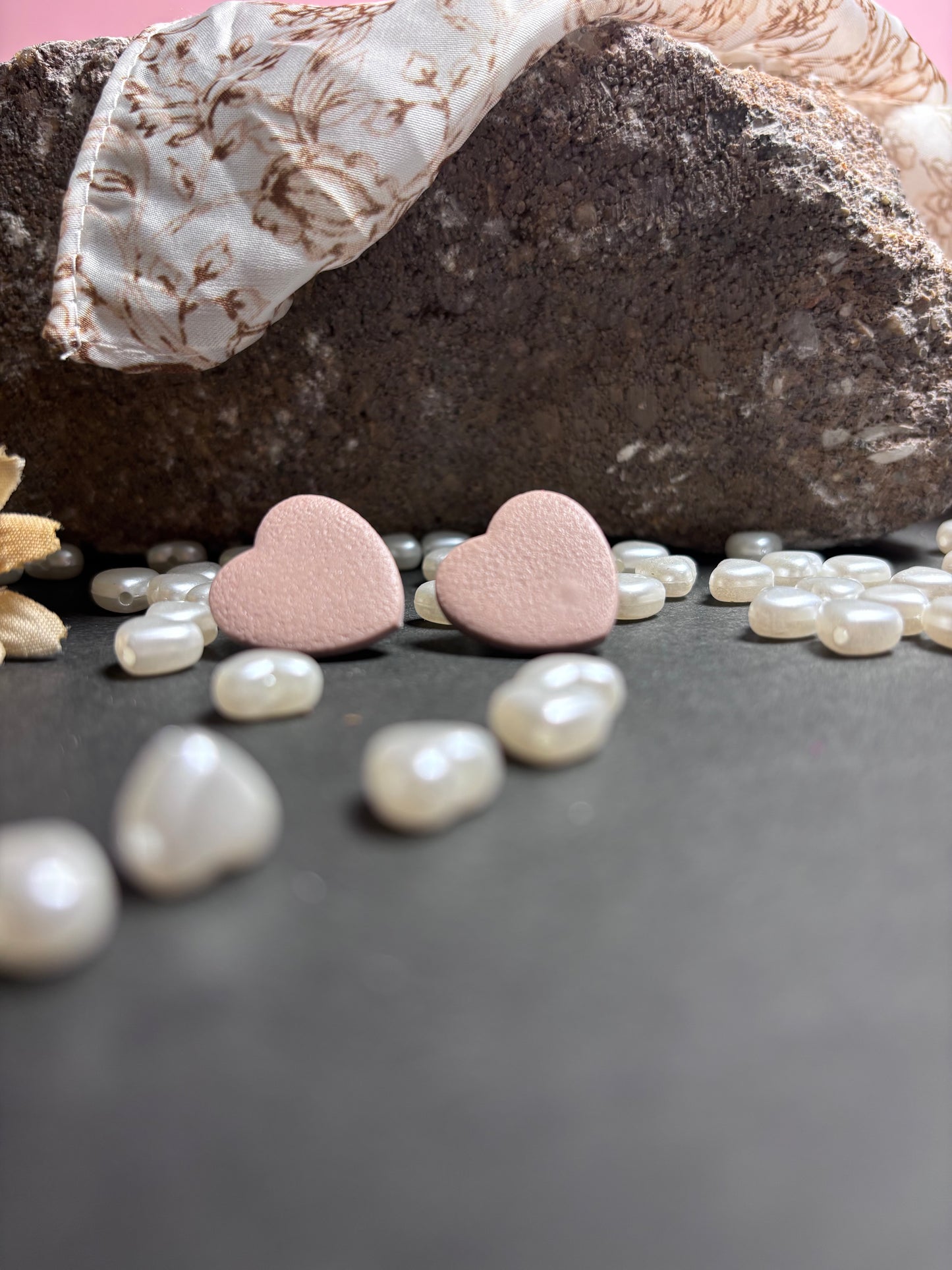 Cream heart studs