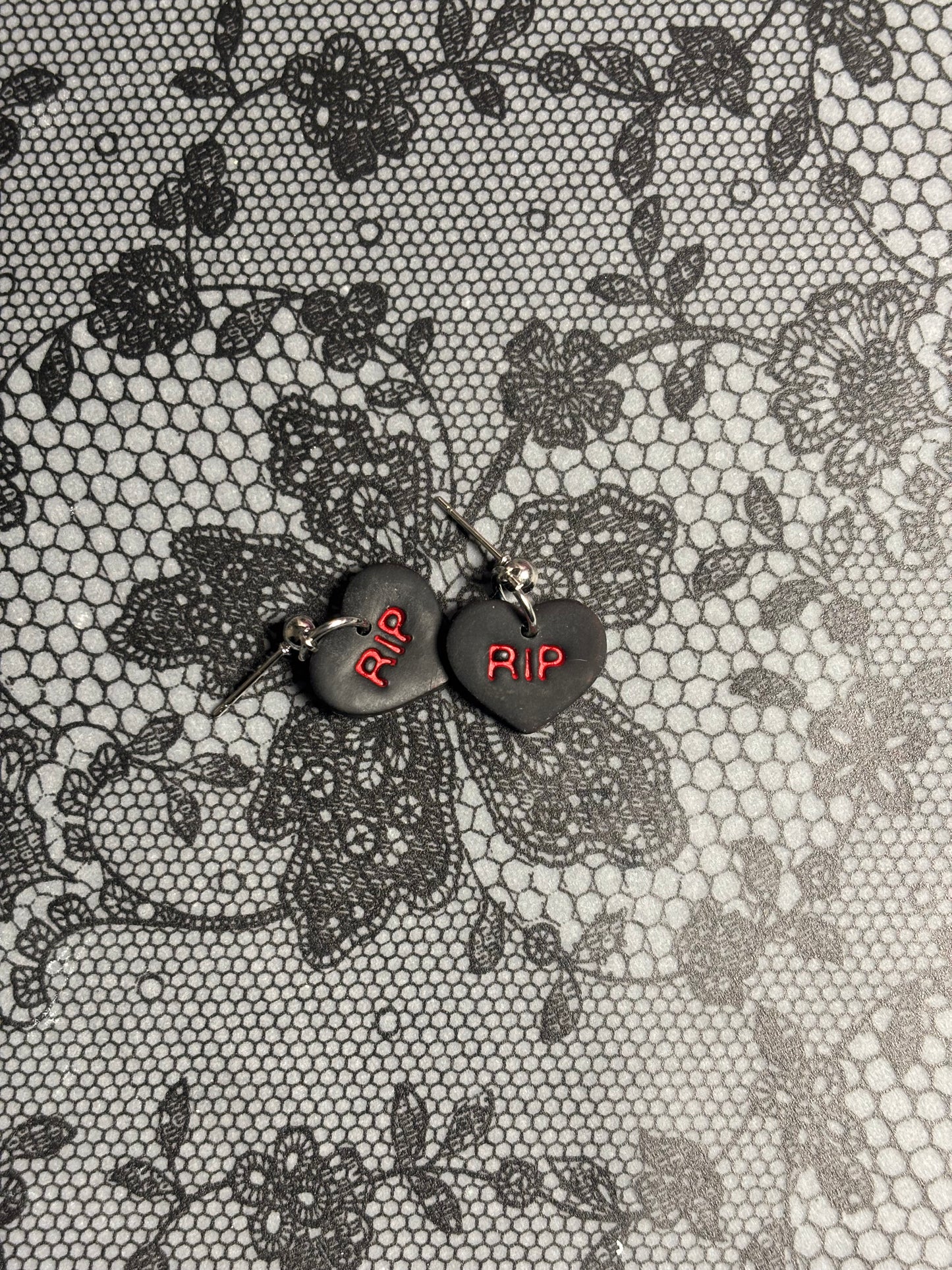 🖤 “RIP” Heart Earrings