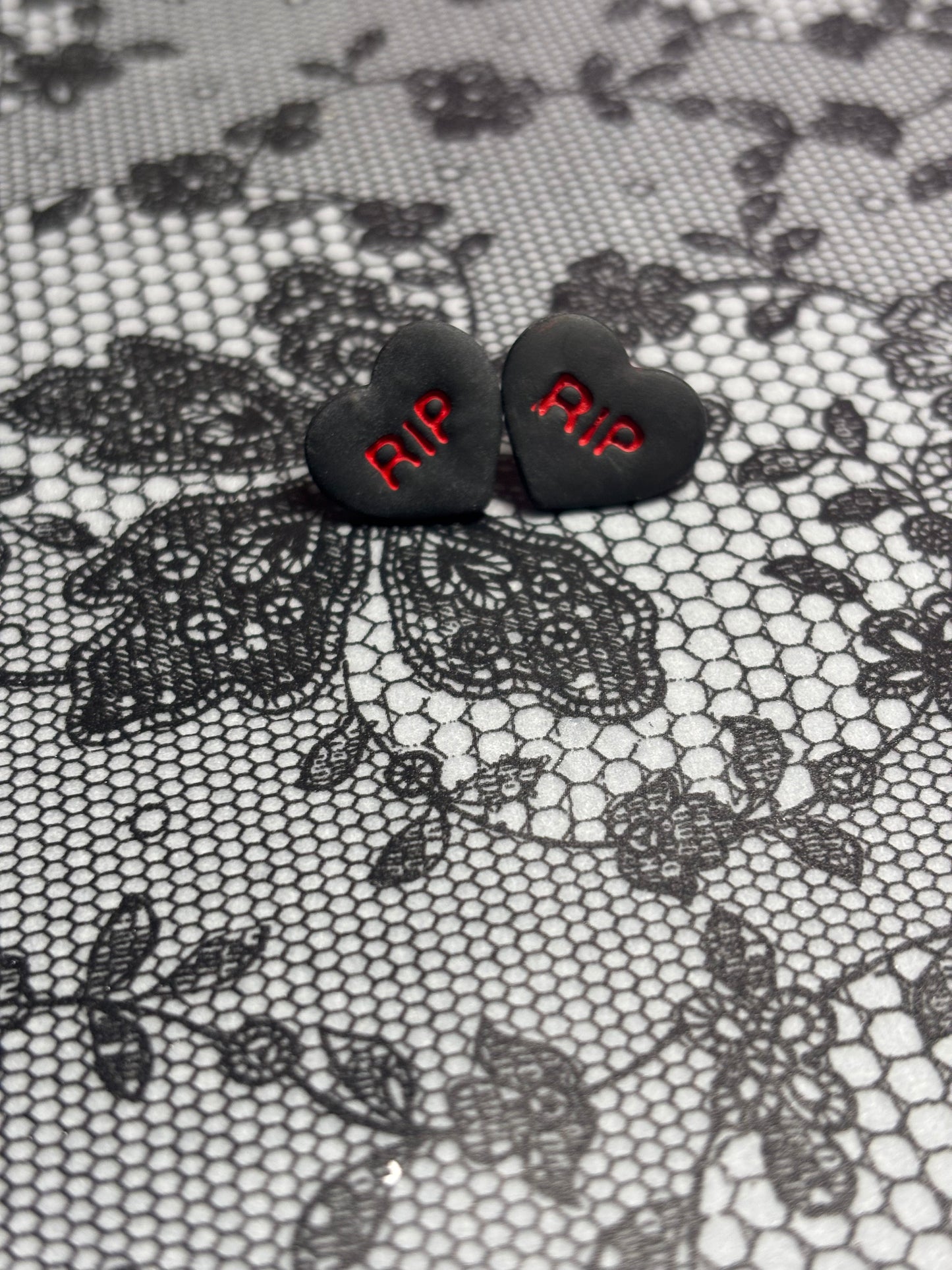 🖤 “RIP” Heart Earrings