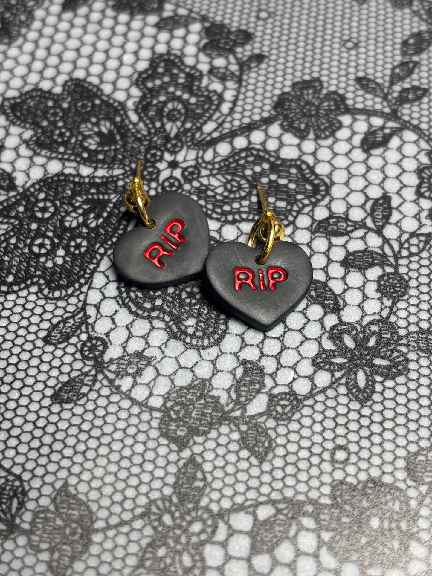 🖤 “RIP” Heart Earrings
