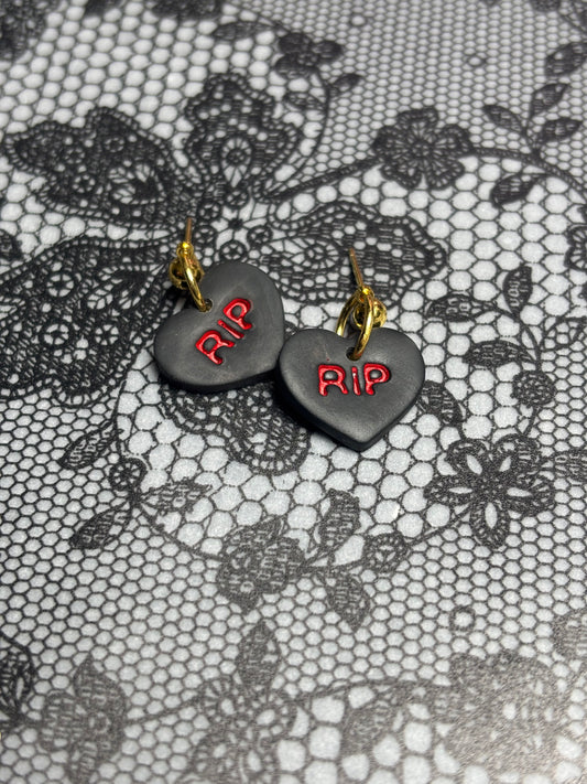 🖤 “RIP” Heart Earrings