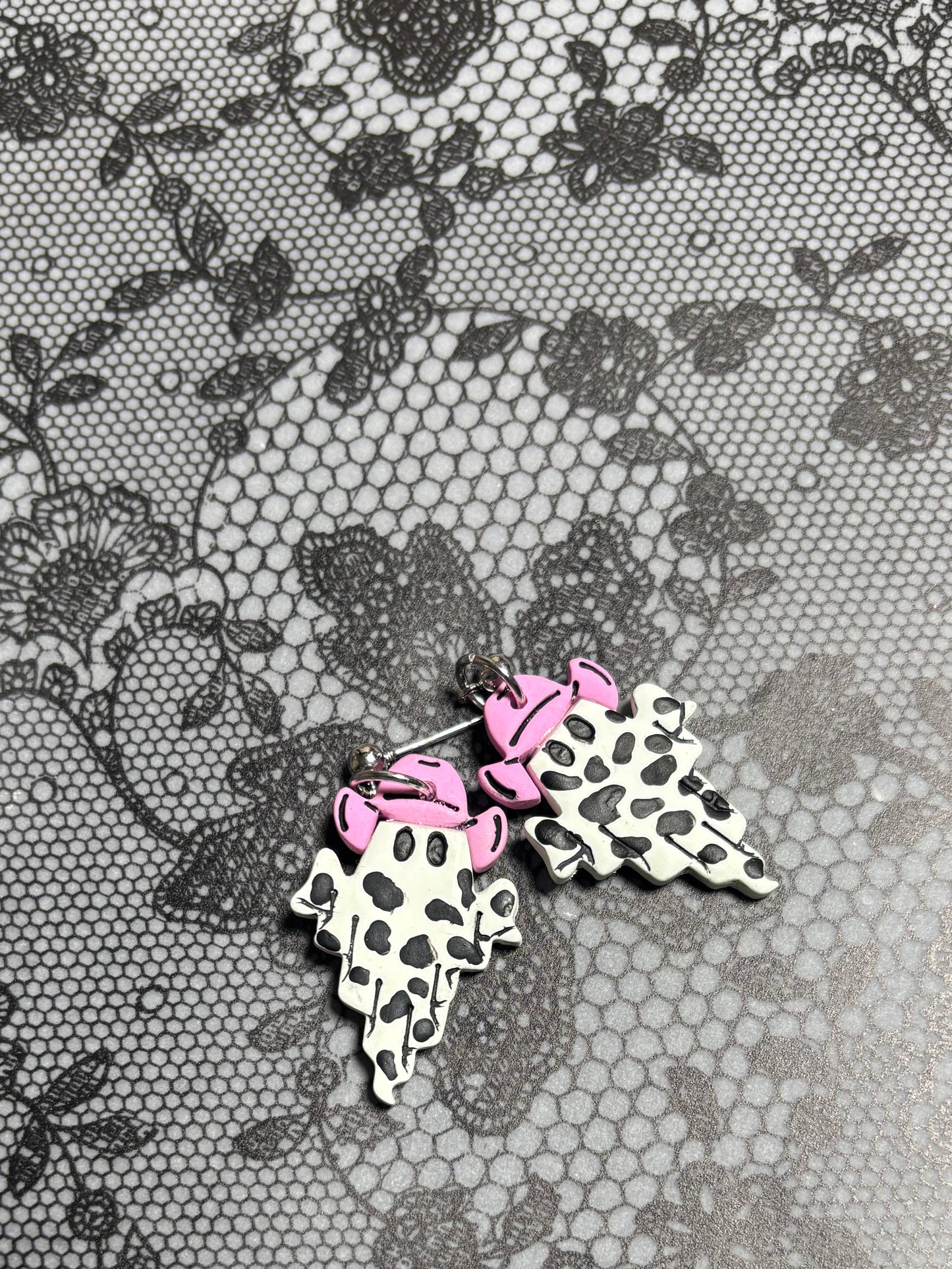 Cow Print Ghost Cowboy Earrings 👻🐮