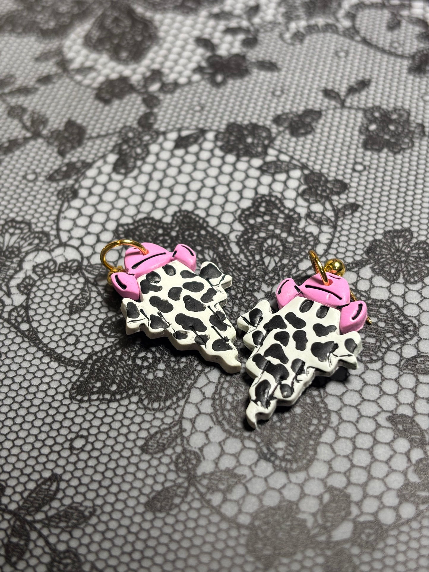 Cow Print Ghost Cowboy Earrings 👻🐮