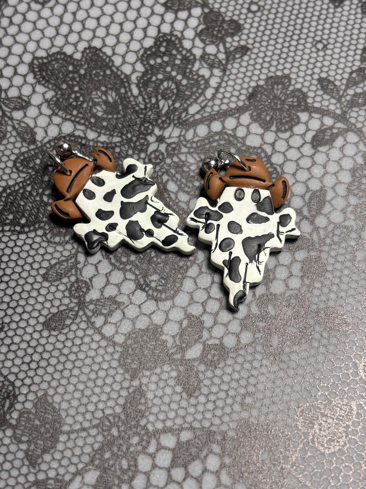 Cow Print Ghost Cowboy Earrings 👻🐮