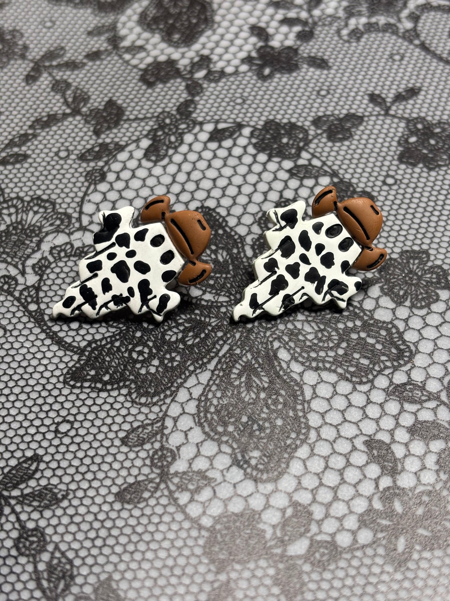 Cow Print Ghost Cowboy Earrings 👻🐮