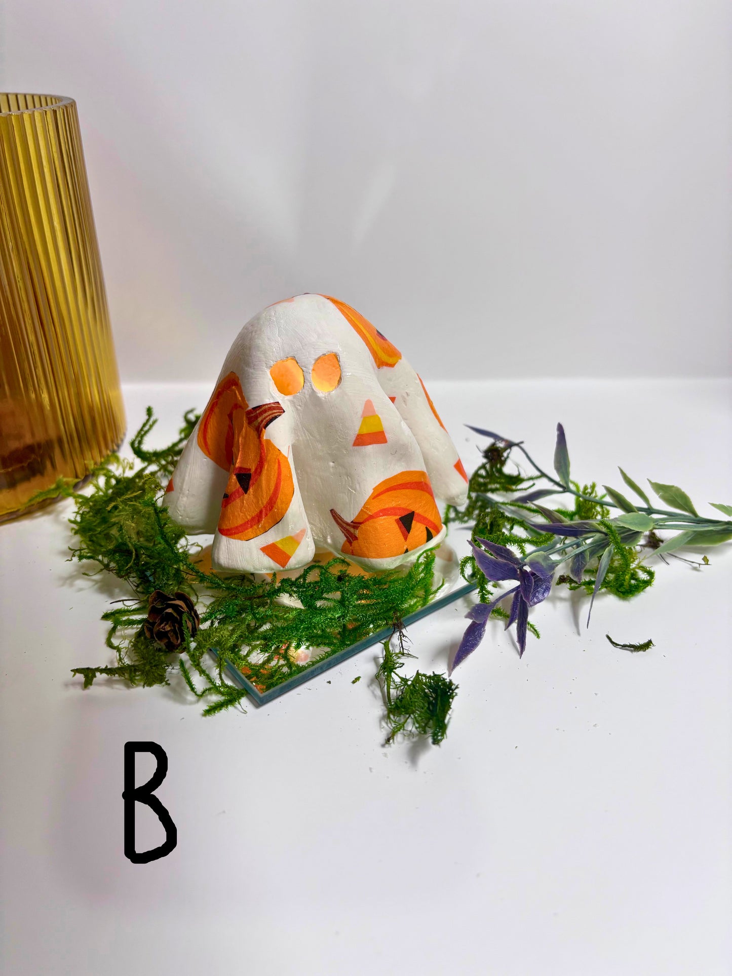 👻 Handmade Clay Halloween Ghost with Flickering Tea Light