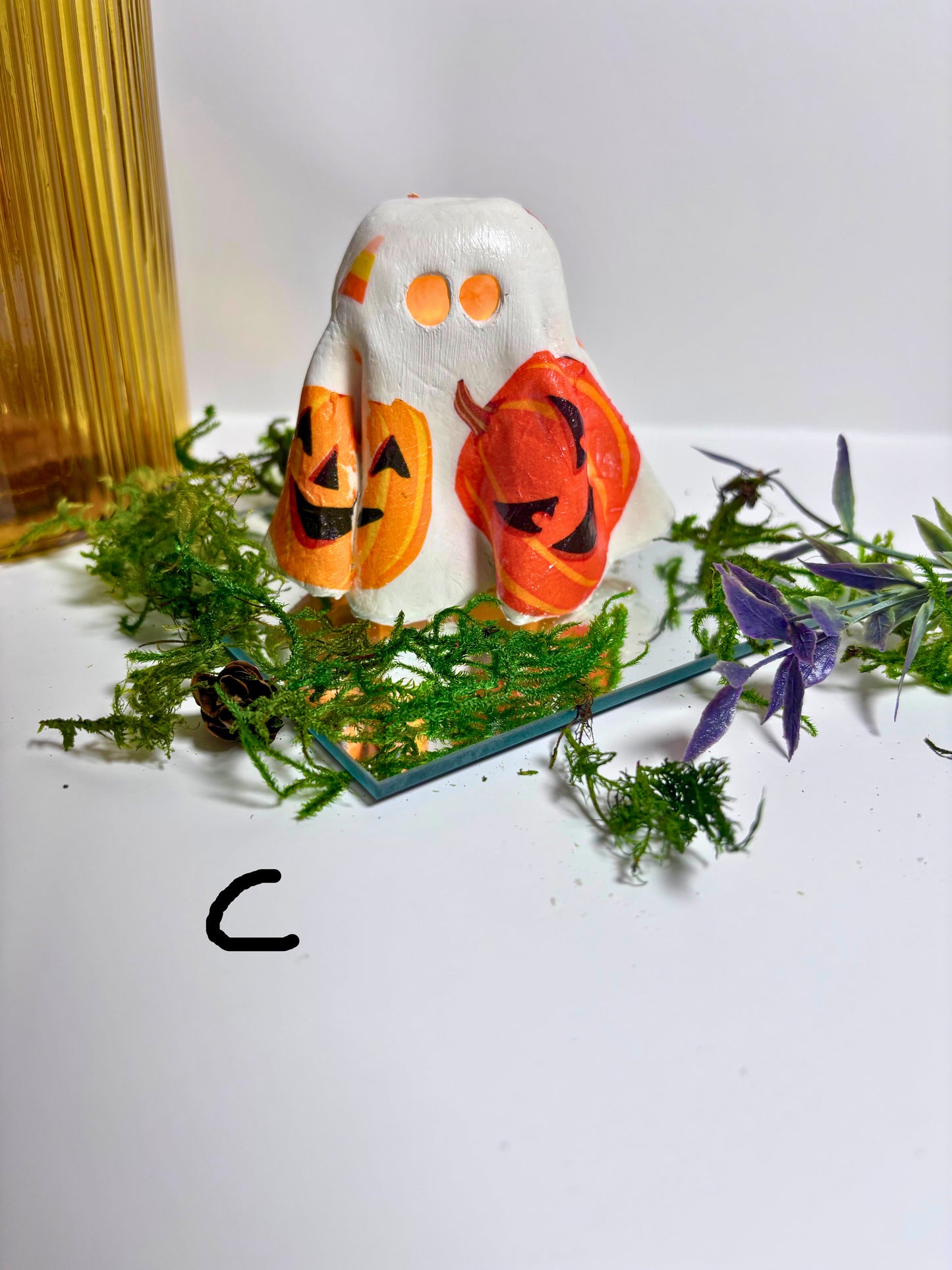 👻 Handmade Clay Halloween Ghost with Flickering Tea Light